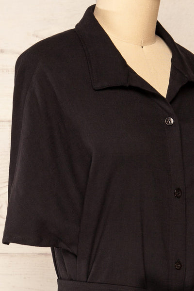 Trapani Black Short Button-Up Shirt-Dress | La petite garçonne side close-up