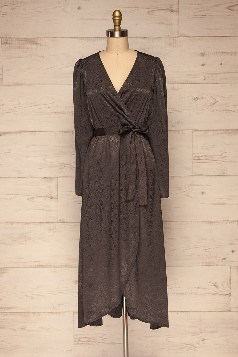 dark grey satin dress