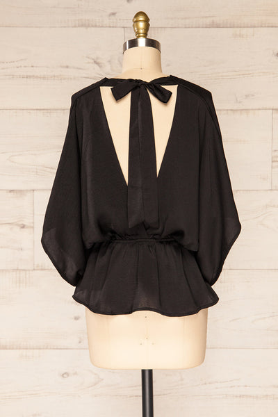 Valas Black Kimono Sleeves Wrap Neck Blouse | La petite garçonne   back view