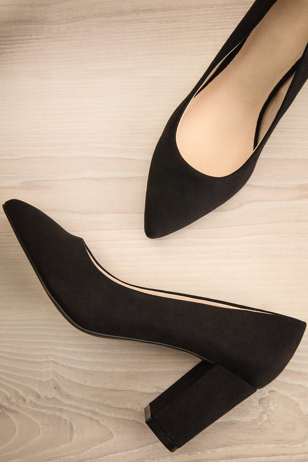 black suede pointed toe heels