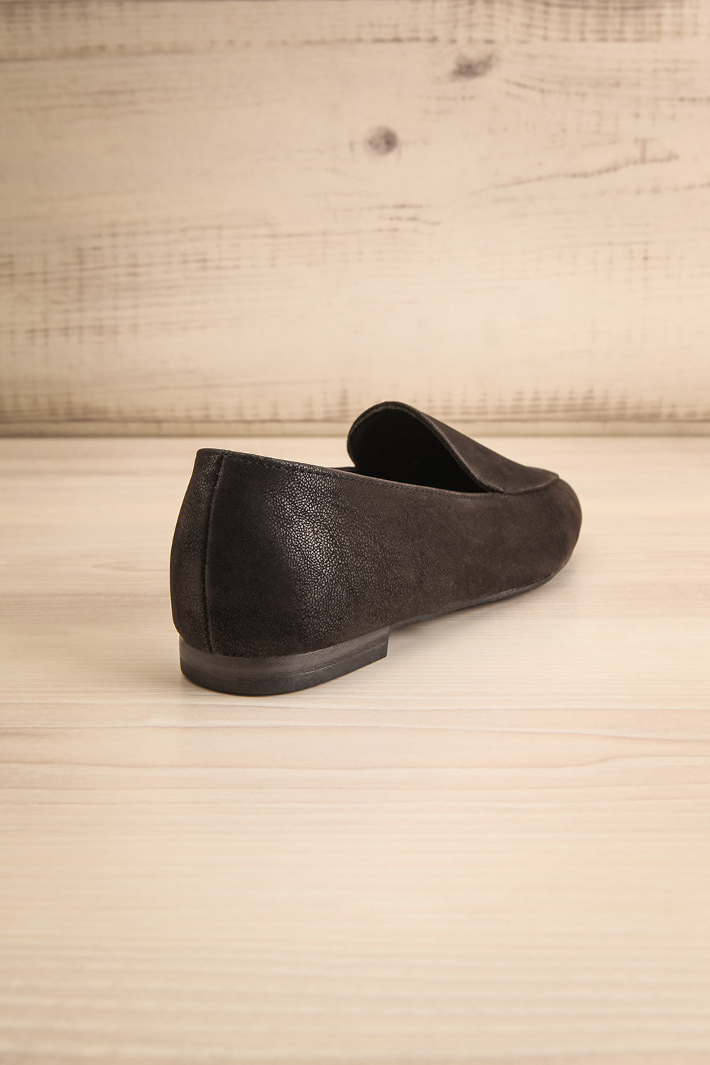 black faux suede loafers