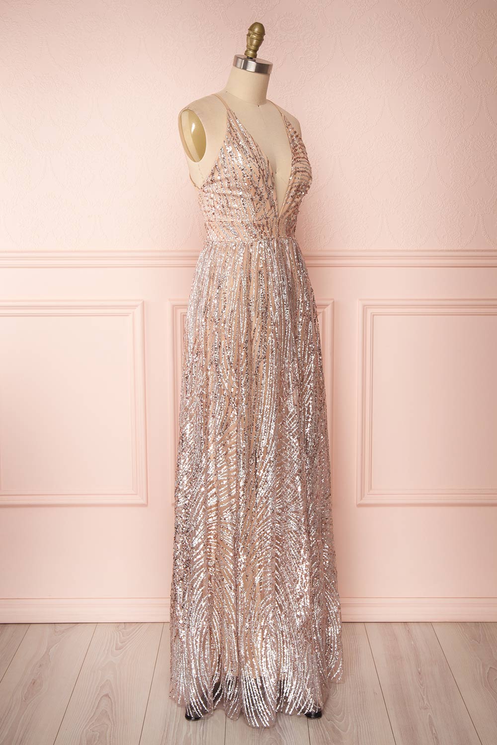Waneta Glittery Beige Dress | Robe Beige | Boutique 1861