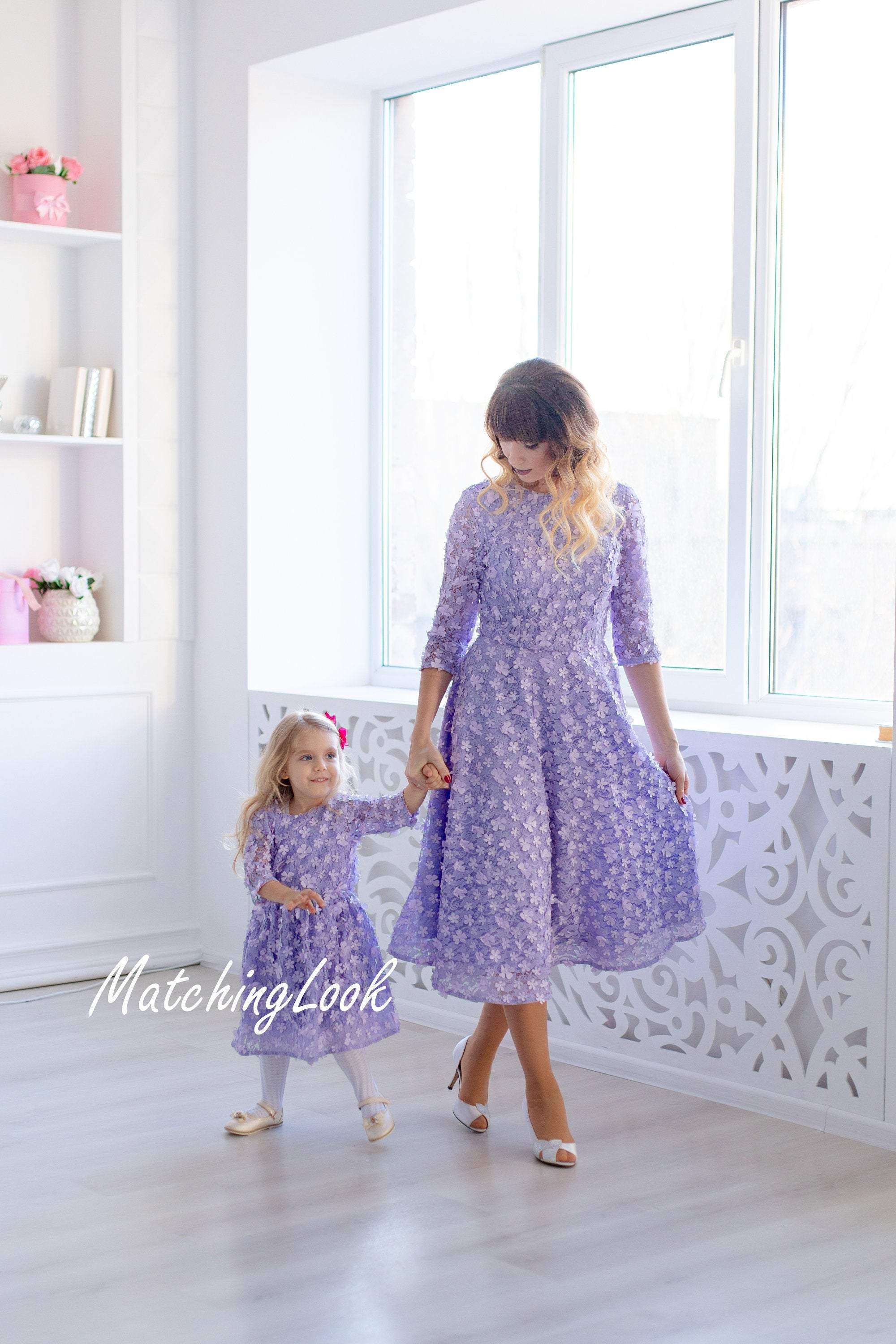 pastel lilac mommy and me lace dresses for special occasion - lavender