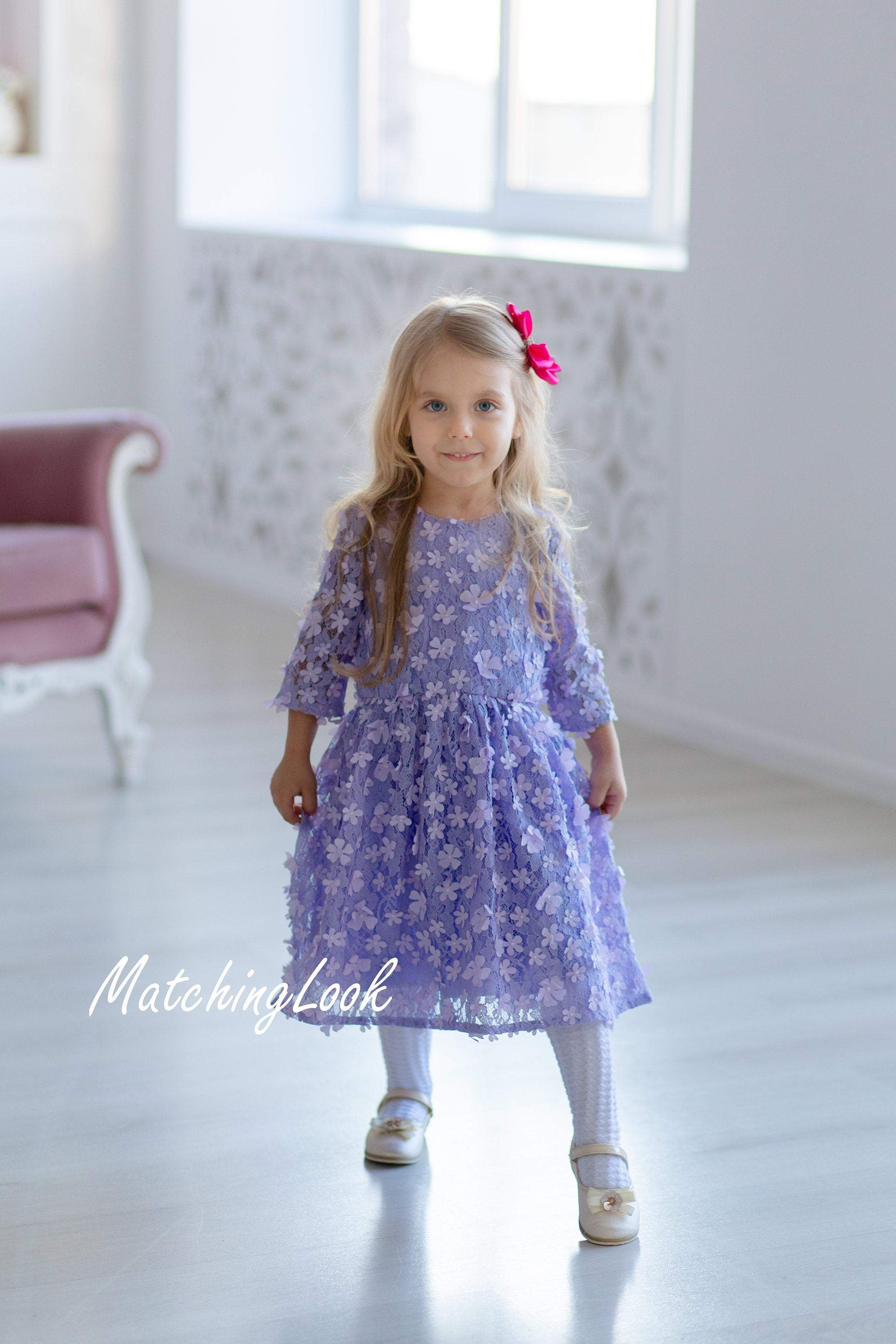 pastel lilac mommy and me lace dresses for special occasion - lavender