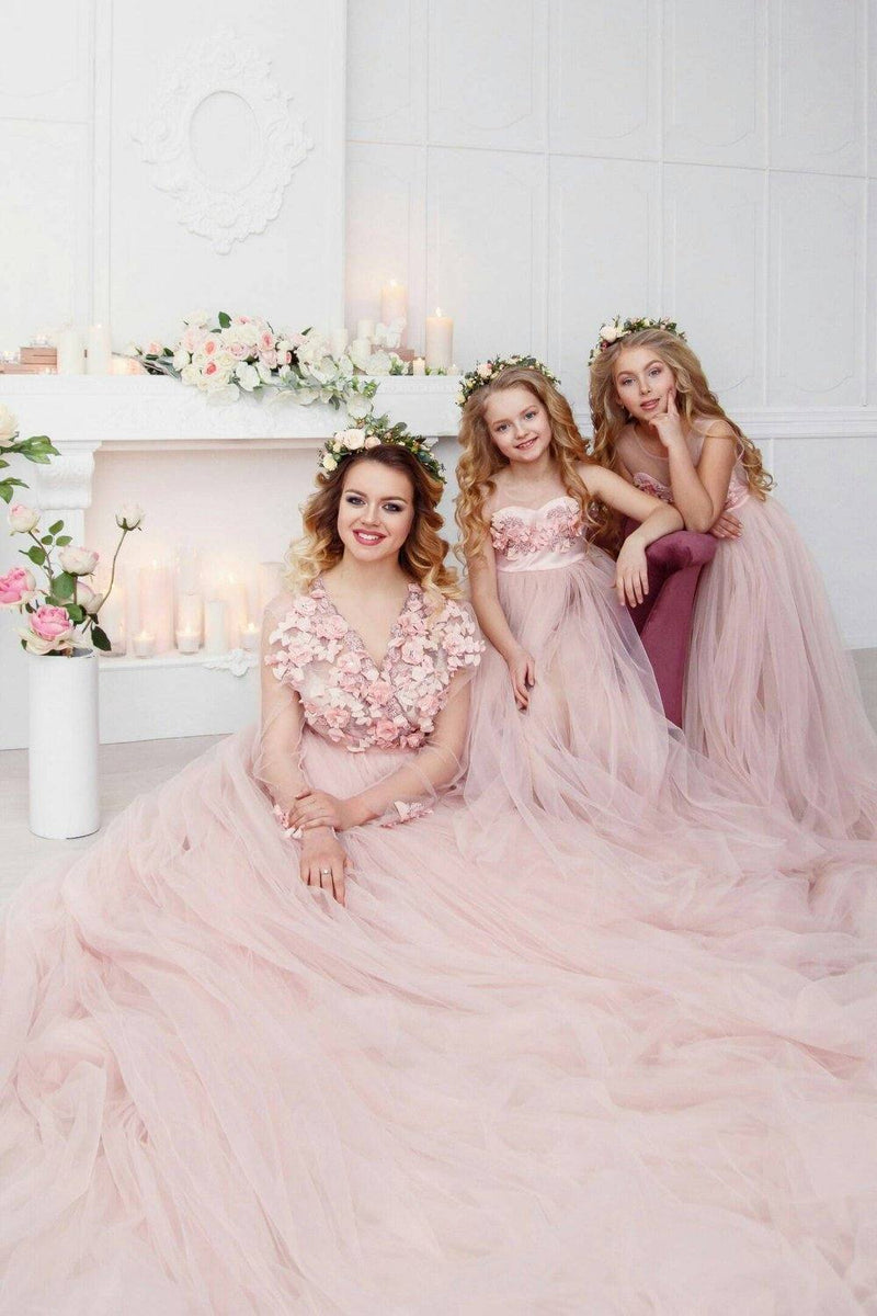 bride and daughter matching wedding dresses