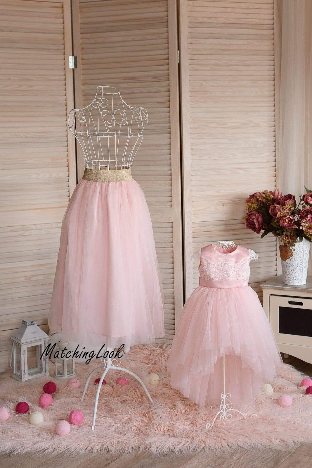 bride and daughter matching wedding dresses