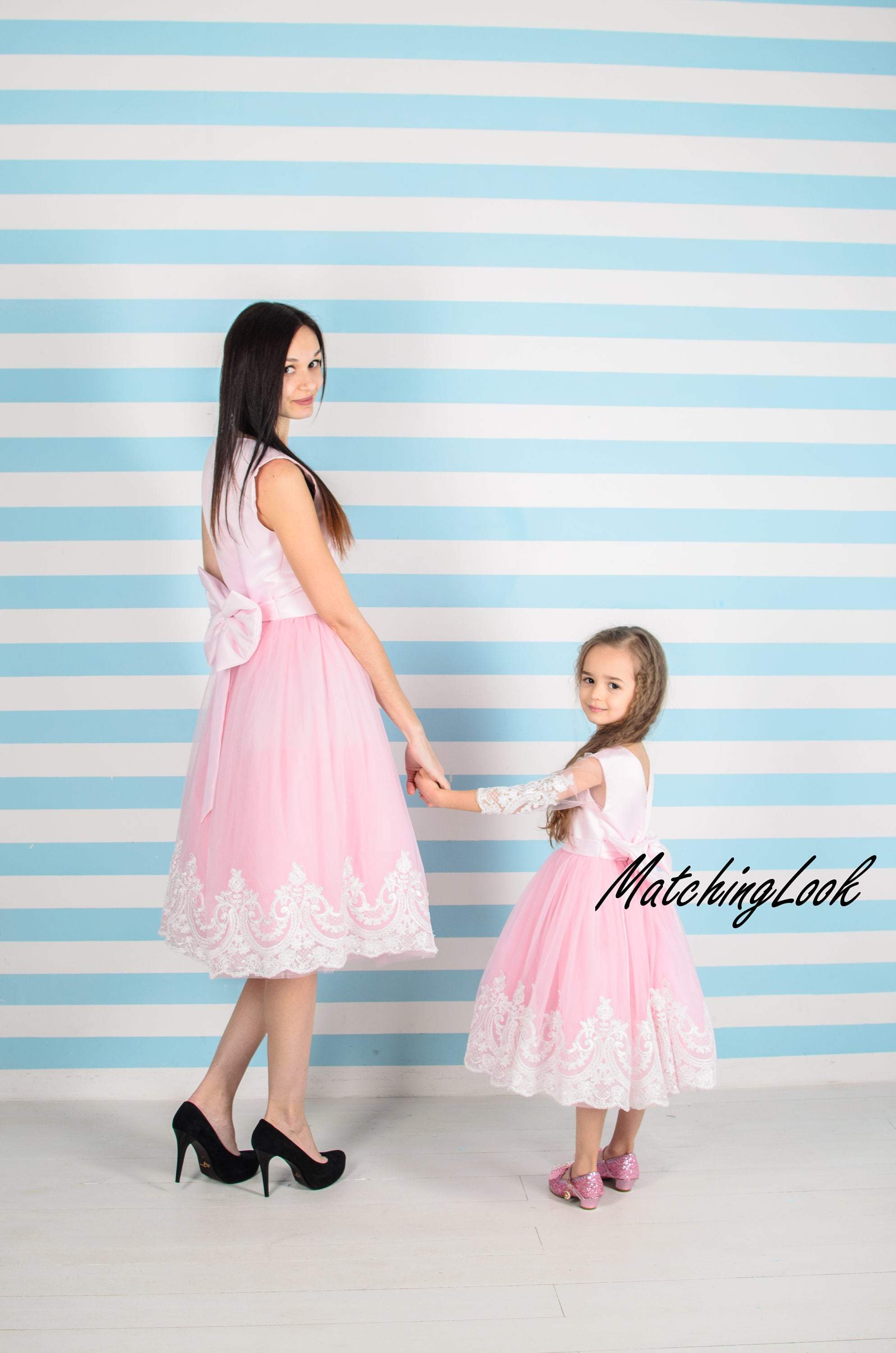 Pink Mommy and Me Dress Tulle Mother Daughter Matching Dress Outfits M