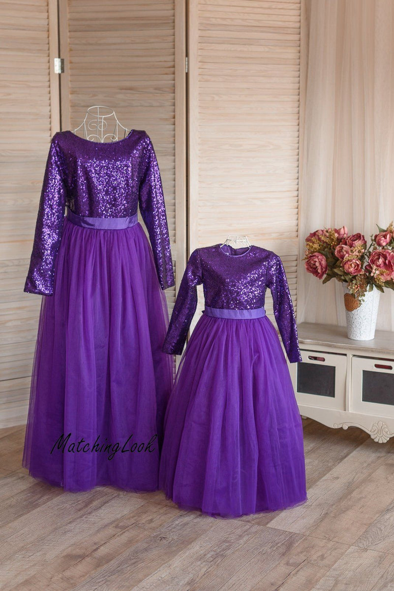 Purple Matching Outfits Mother Daughter Matching Dress Mommy And Me Ou 4184