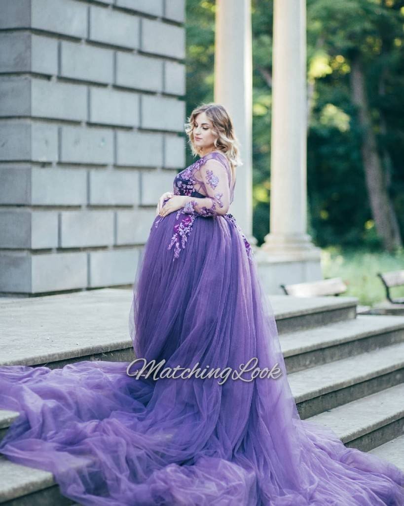 purple bridal train dresses