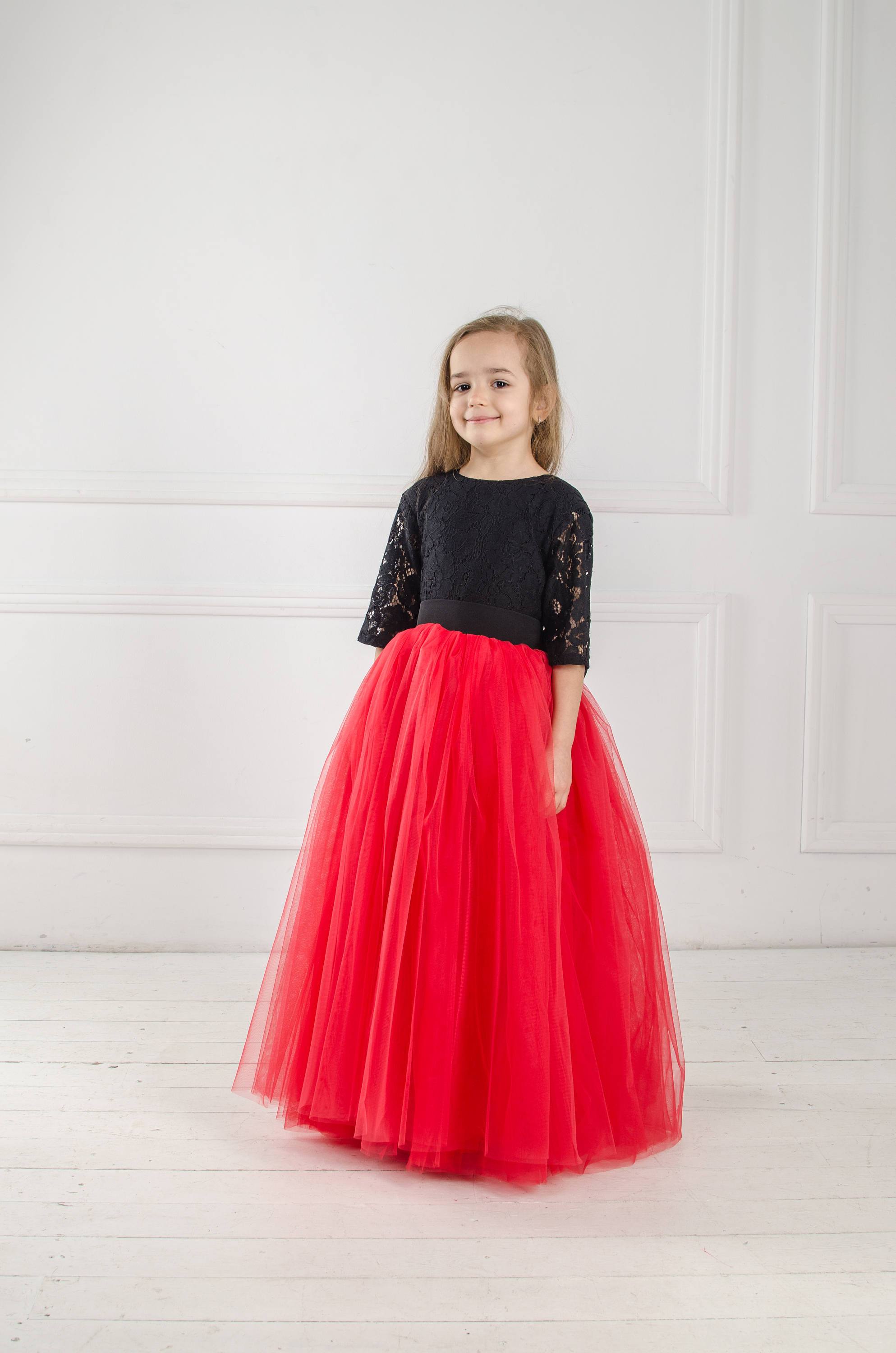 Red and black pageant dress Red tutu Flower girl dress baby girl dress