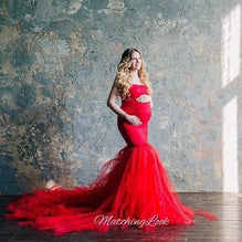 red maternity gown for photoshoot