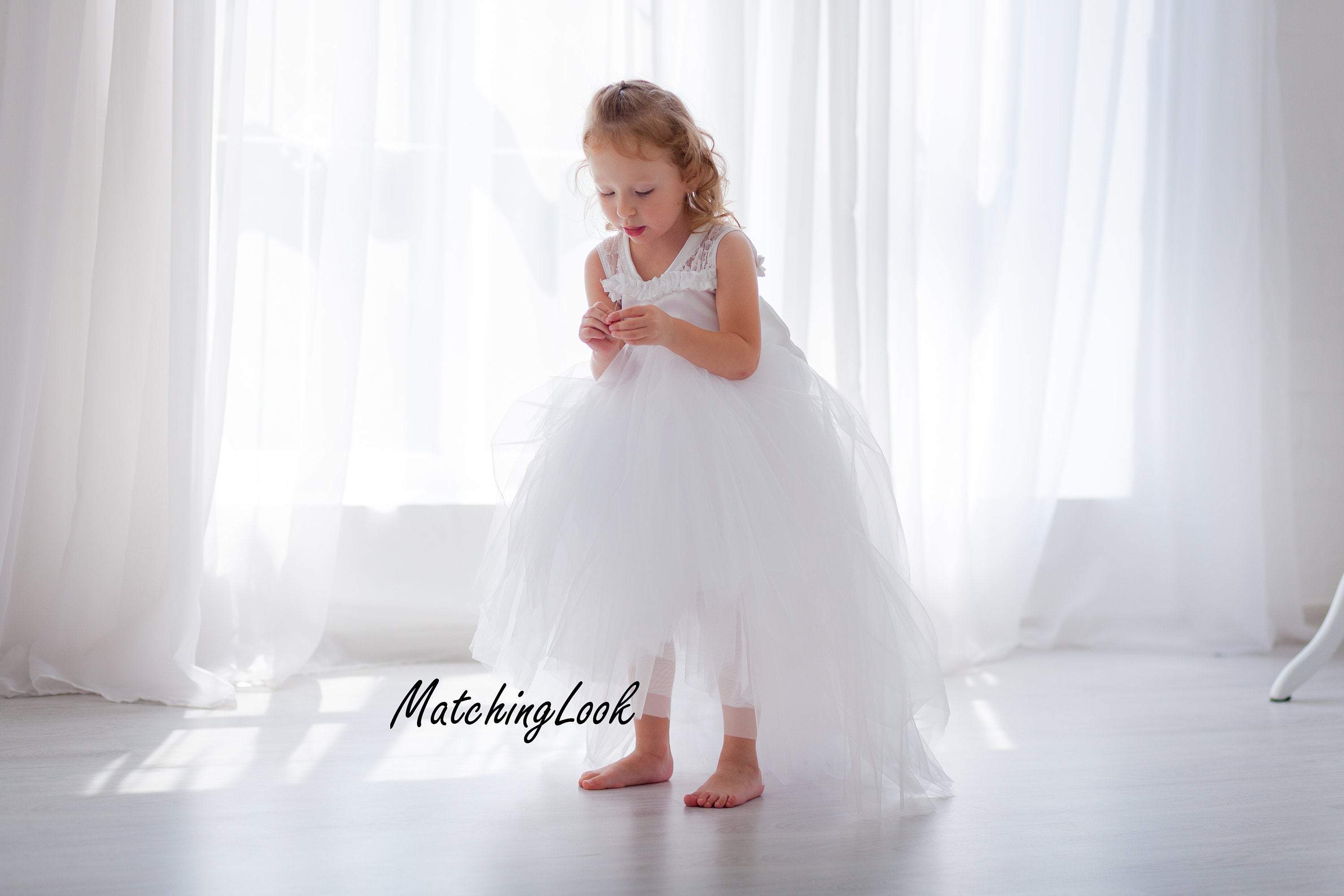 White Flower Girl Dress, First Baptism Dress, Toddler Gown Dress, Chri