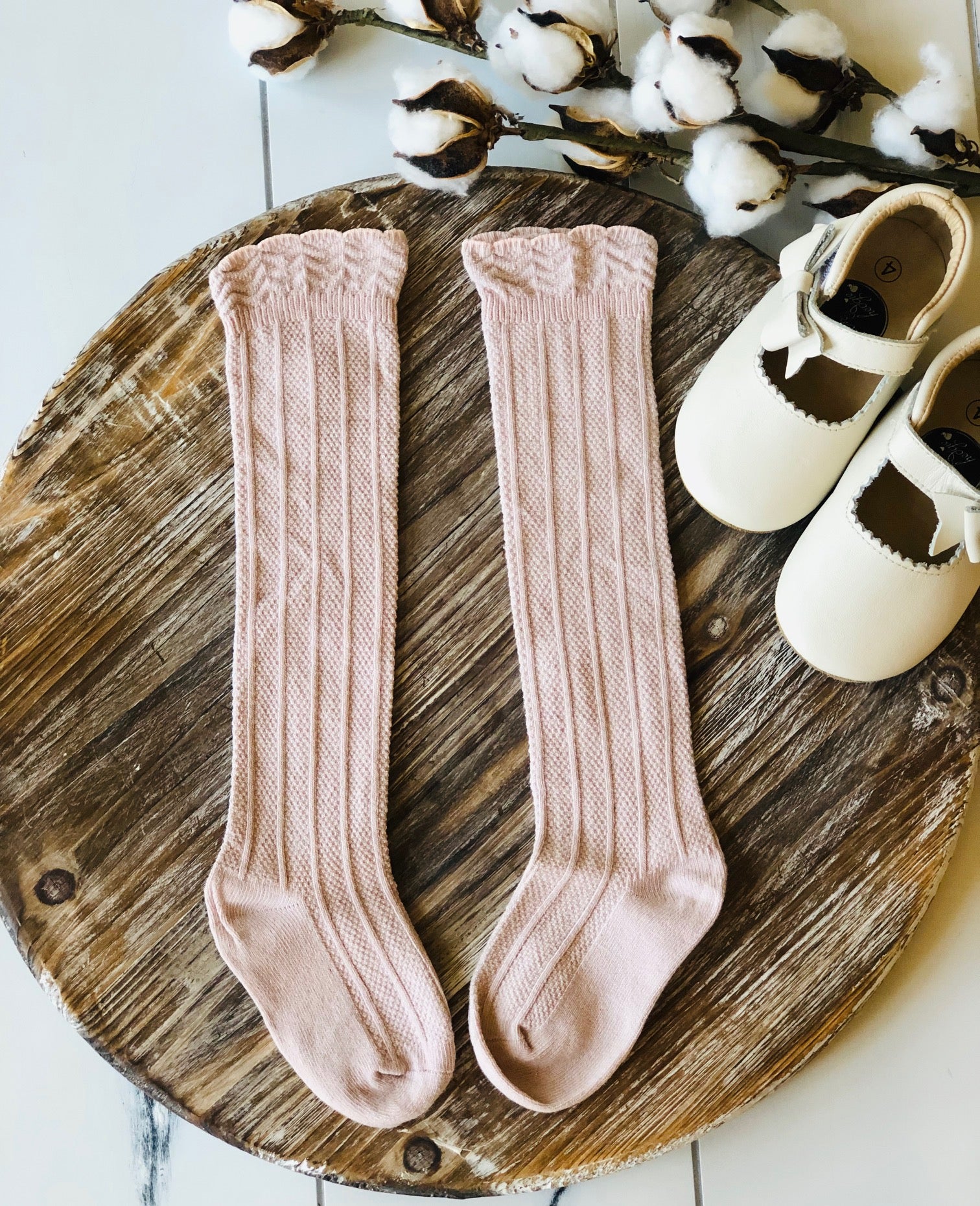 Childrens Cable Knit Knee High Socks Dusty Rose