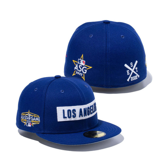 New Era 59FIFTY Los Angeles Dodgers All Star Game 2022 Palm Fan Pack Fitted Hat Dark Royal Blue