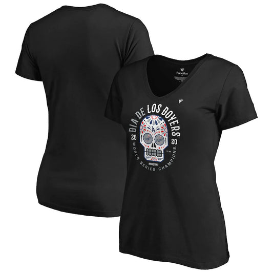 Dia De Los Dodgers LA Sugar Skull Women's Short Sleeve V-Neck