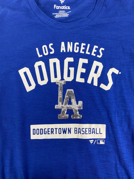 Los Angeles Dodgers New Era Girls Youth Pinstripe V-Neck T-Shirt - White