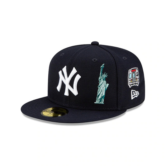 New Era New York Yankees Red Fitted Hat Statue Of Liberty Size 7 3/4 Gray UV