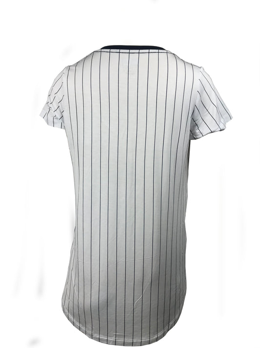 Women's Texas Rangers New Era White/Royal Pinstripe Scoop Neck