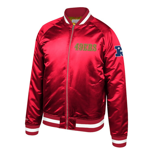 SAN FRANCISCO 49ERS MEN'S LIGHTWEIGHT SATIN JACKET- BLACK/RED