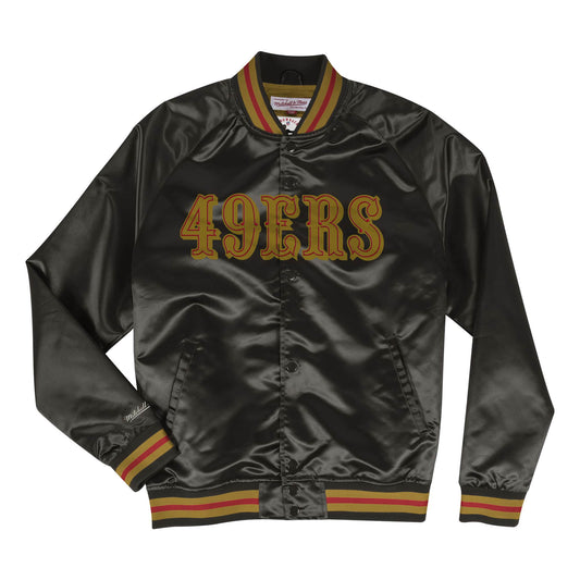 SAN FRANCISCO 49ERS MEN'S LIGHTWEIGHT SATIN JACKET- BLACK/RED