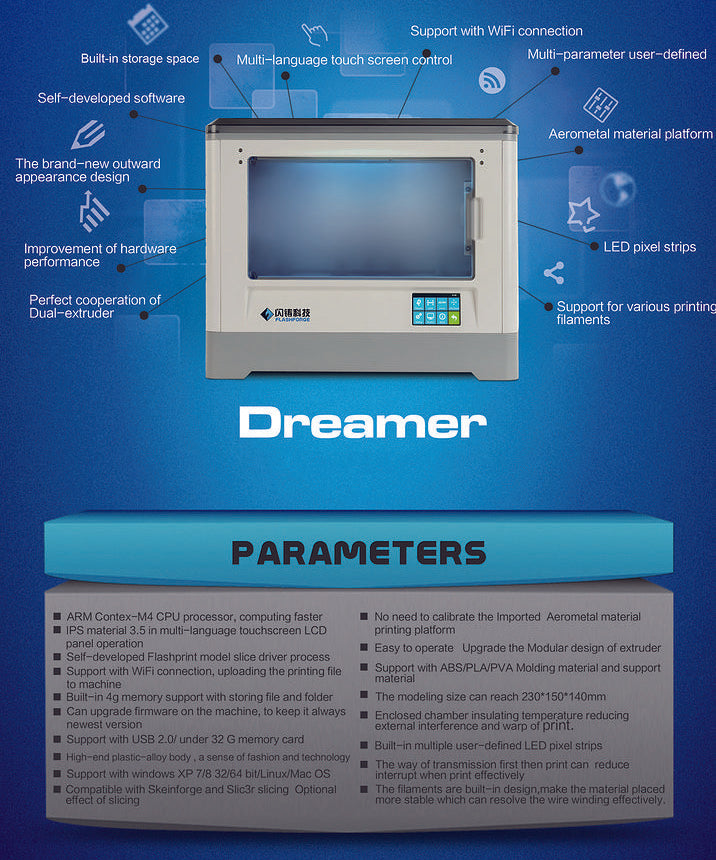 Flashforge Dreamer Specifications