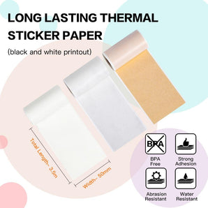 53mm 20-year Lasting White Sticker Thermal Paper For M02 Series/ M03AS/  M04S/ M04AS丨3 Rolls