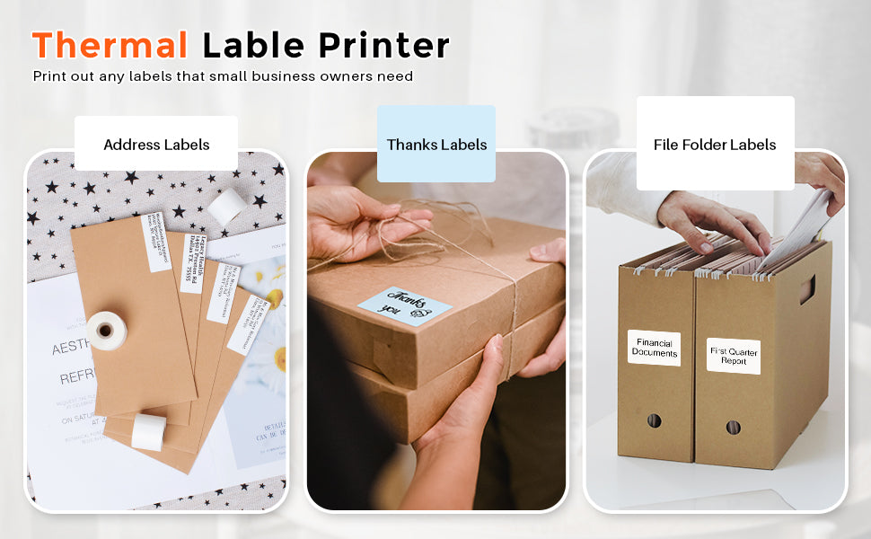 Phomemo M220 is a thermal printer, portable design. it can print address labels, thanks labels. file folder labels, no ink, save more money, print fast and high quality.