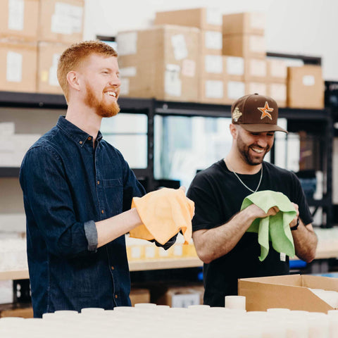 Josh and Stephen making candles at calyan wax co