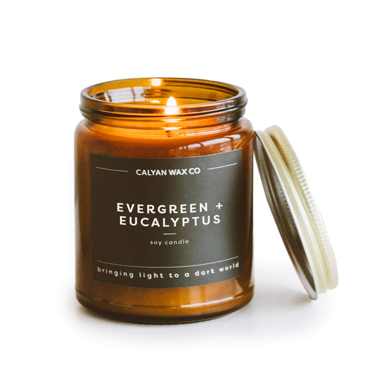 Evergreen + Eucalyptus Soy Candle in an Amber Jar - Calyan Wax Co.
