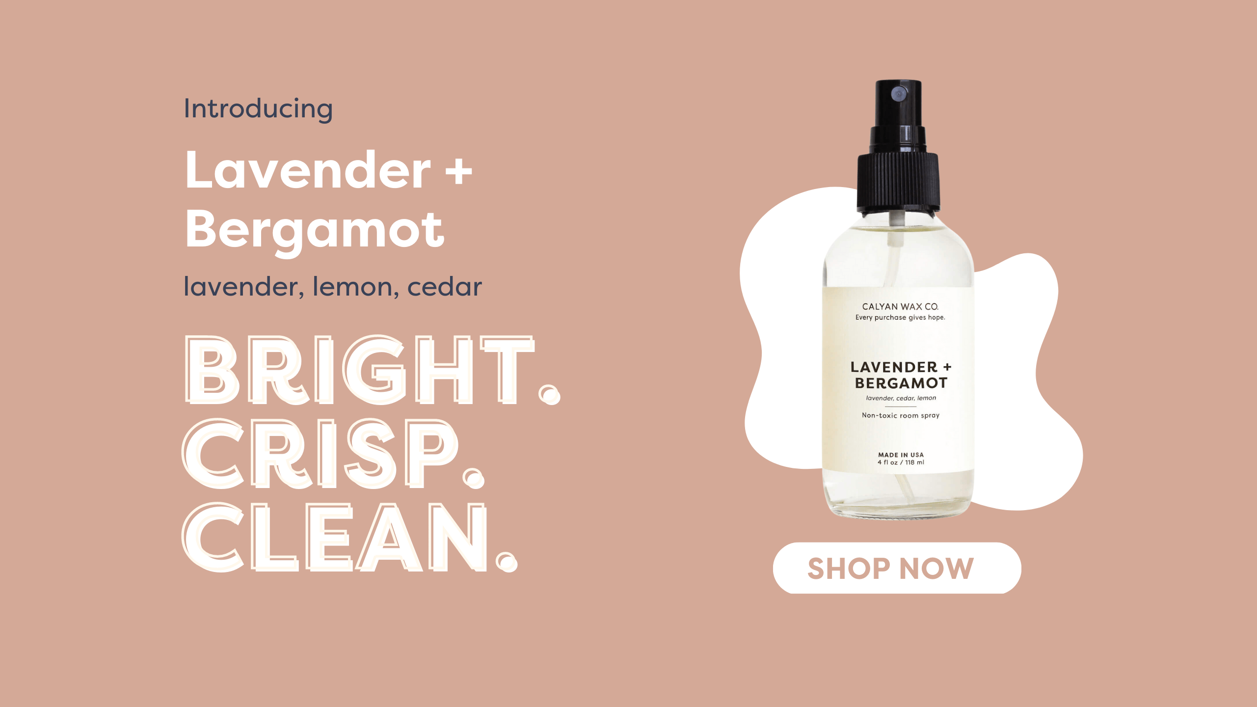 Lavender + Bergamot Room Spray with Buy Now Button - smells like lavender, cedar, and lemon - bright, crisp, and clean