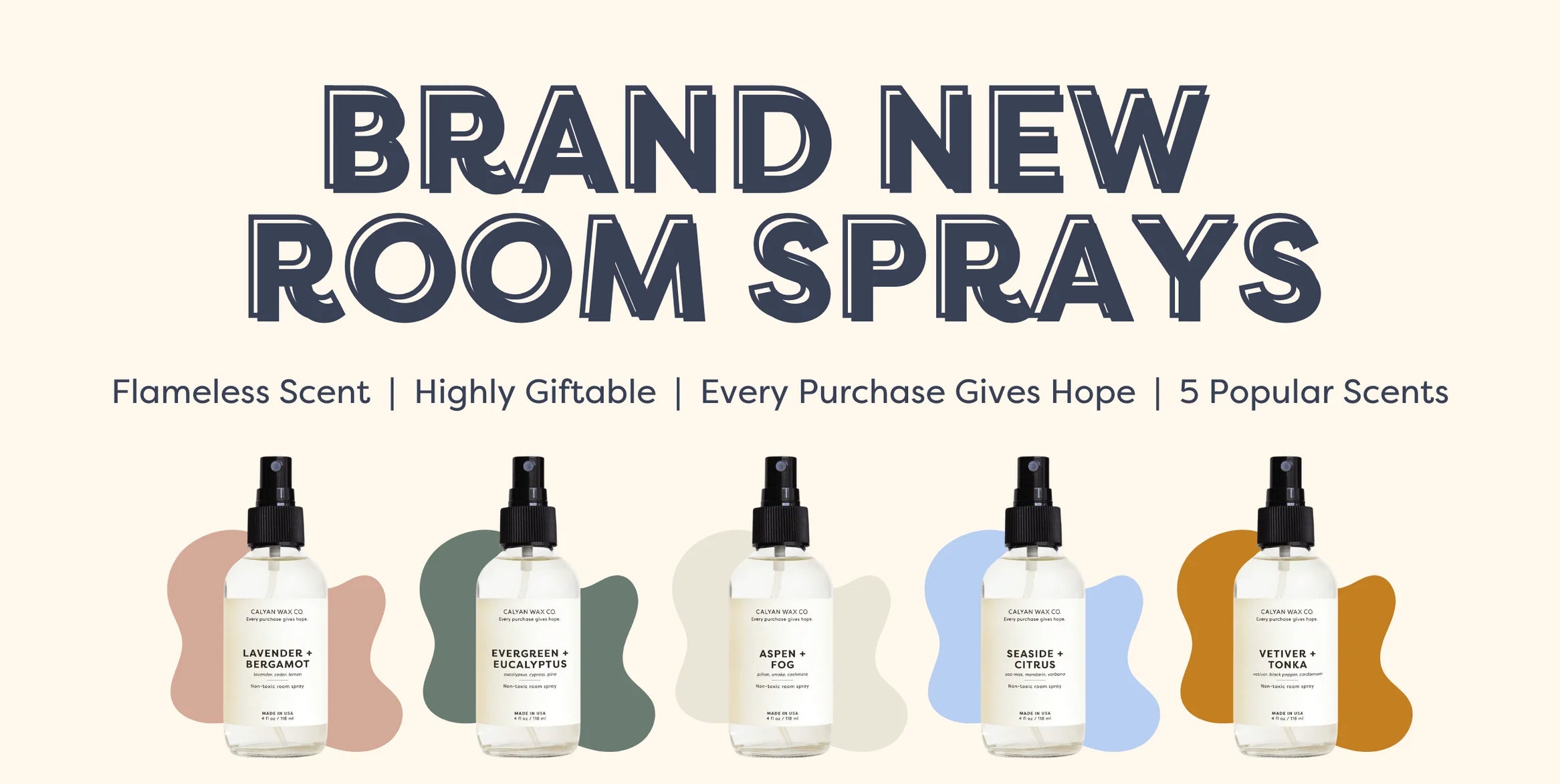 5 brand new rooms sprays from Calyan Wax Co.  