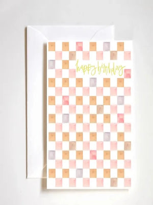 Pink Checker BDay Card - Rhinestones and Roses