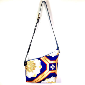 Kimono Shoulder Bag 'Blue Gold & Yellow Floral Hexagon’