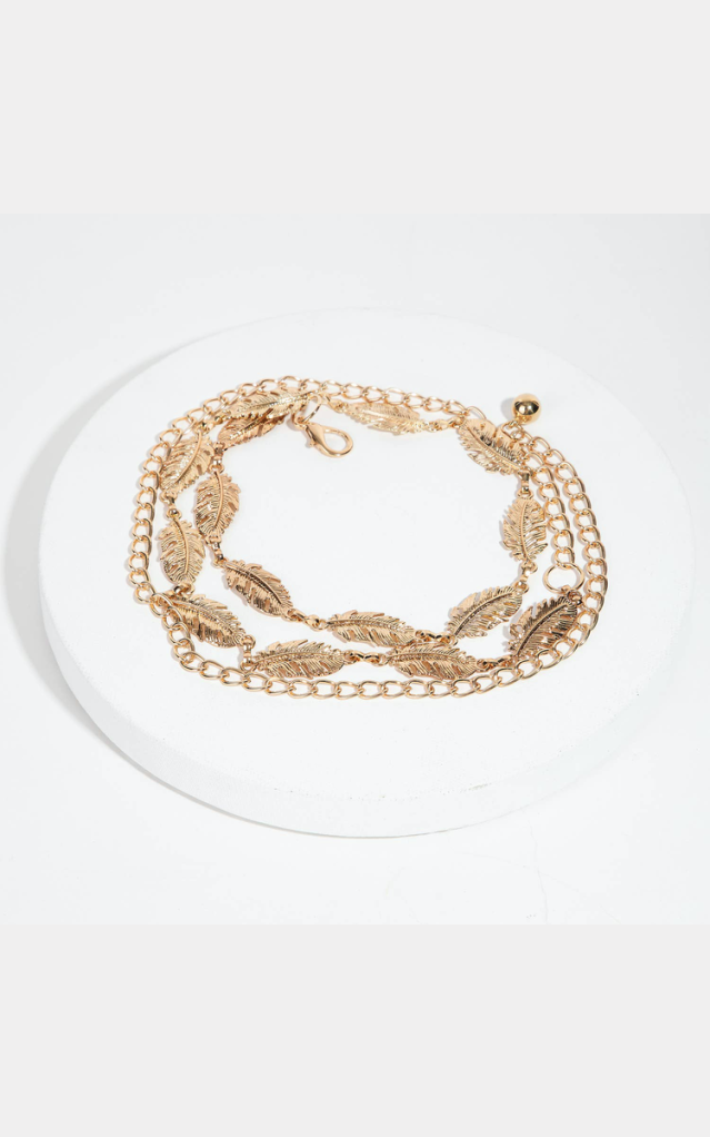 Rose Marie Metallic Leaf Chain Link Belt