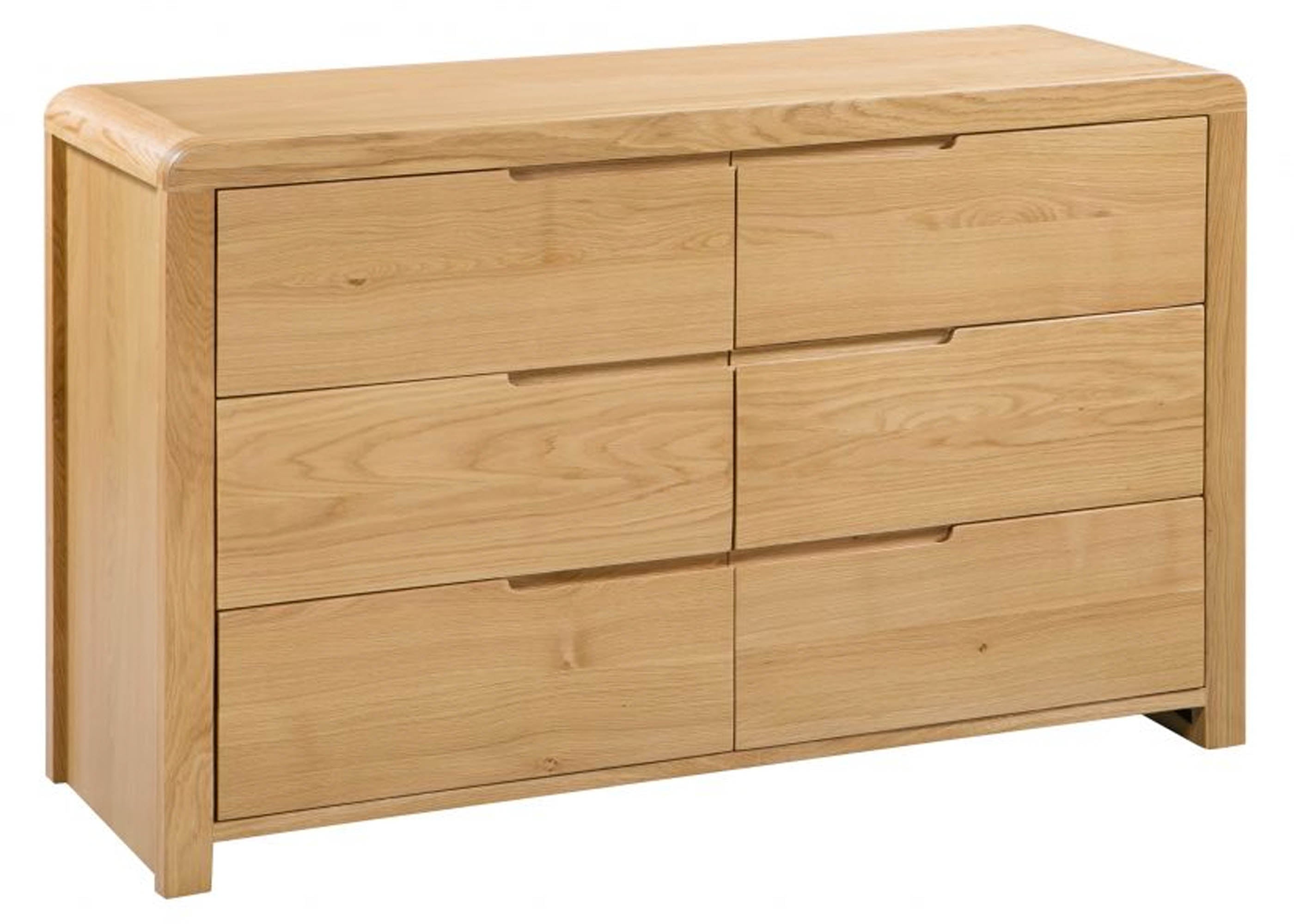 Curved Solid Oak 6 Drawer Wide Chest Reinforced Beds