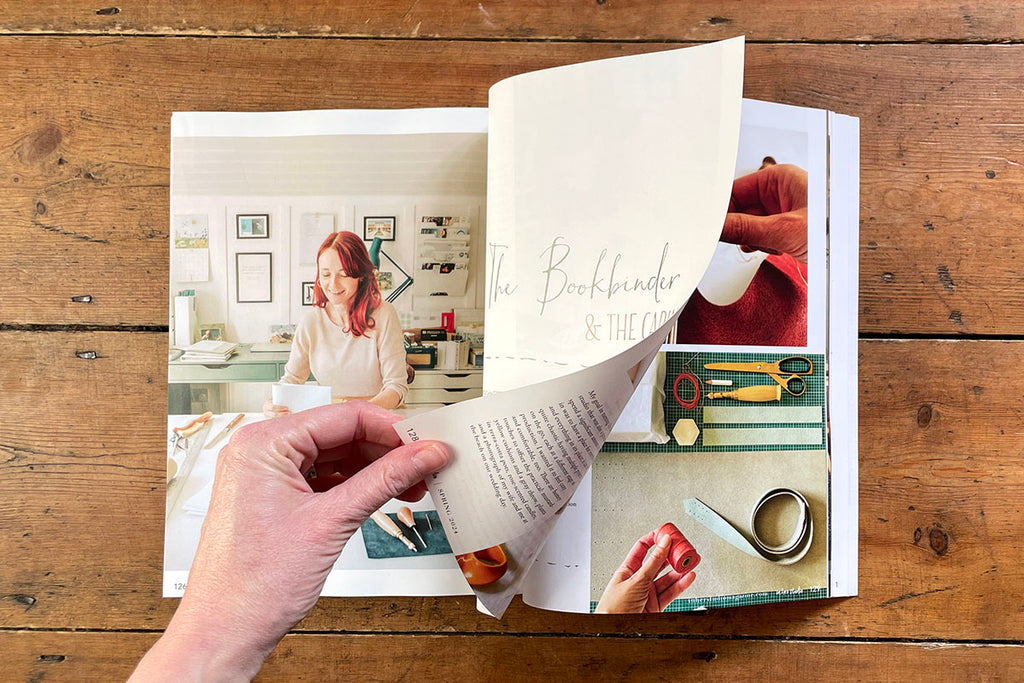 The Bookbinder and the Cabin feature on Susan Green of BOUND, In Her Studio magazine Spring 2024