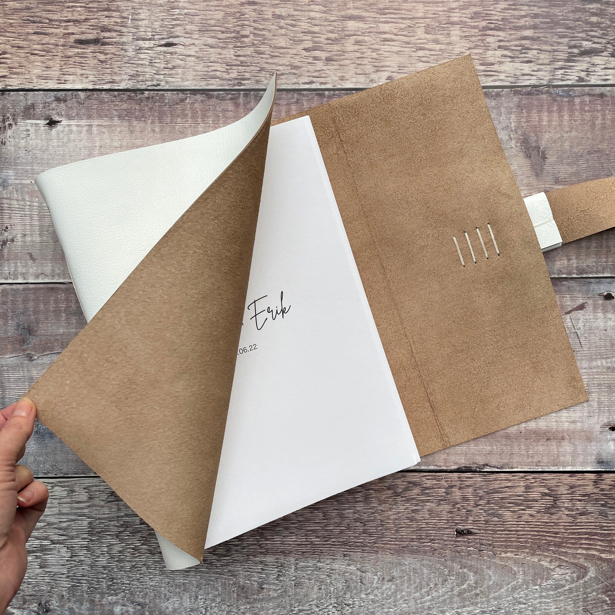 Personalised Leather Wedding Guest Book, A4 large portait in White and Natural