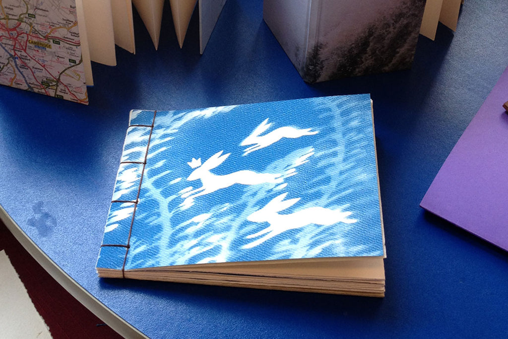 Cyanotypes used as covers for Japanese Stab Stitch books