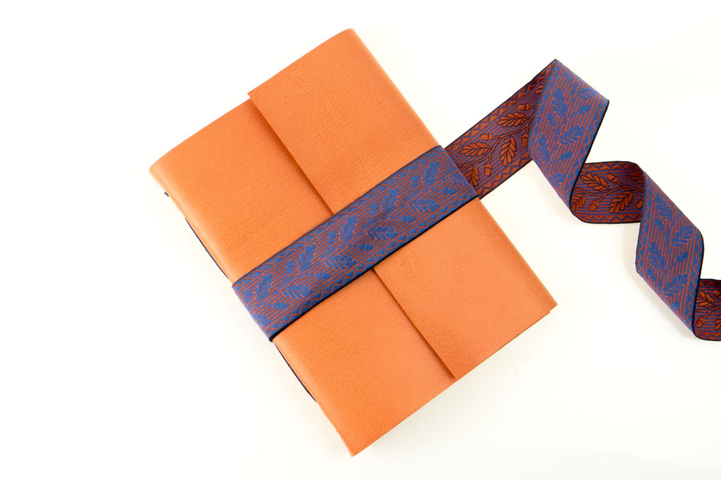 Leather Journal Hand Bound with Silk Ribbon