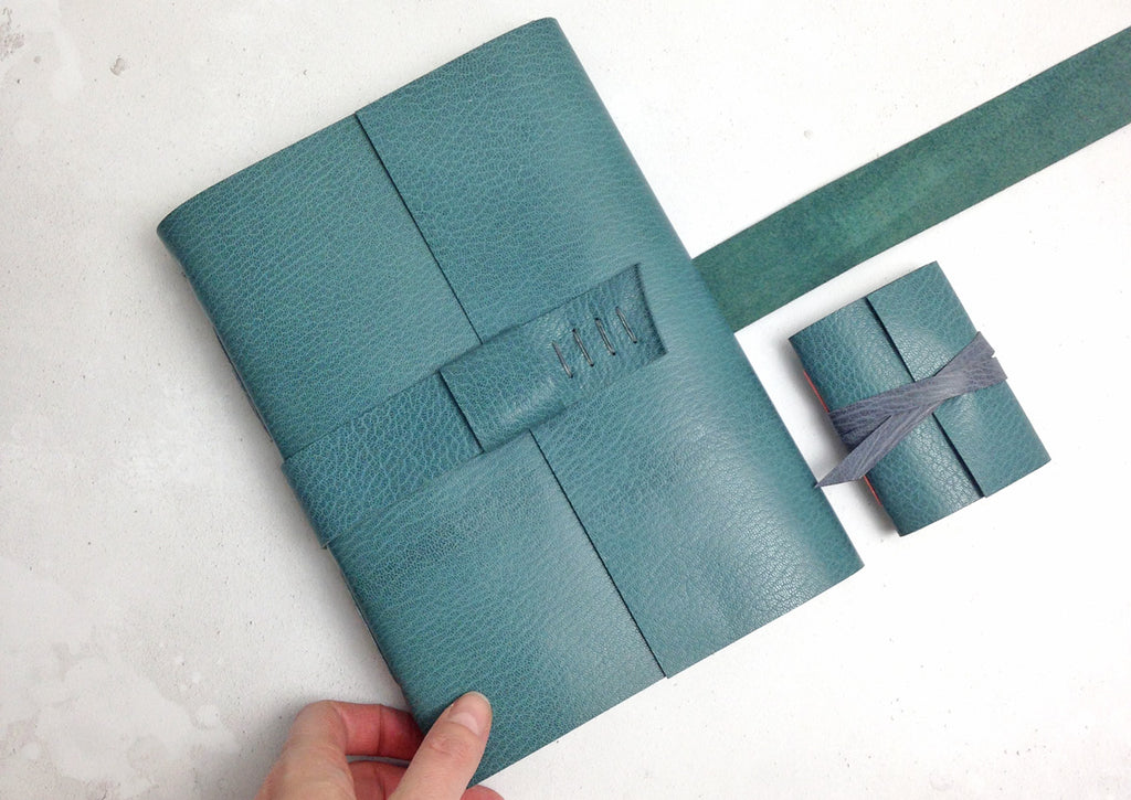 Personalised Leather Journal in Teal with Grey