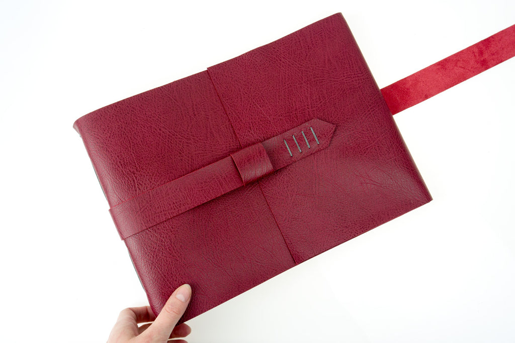 Leather Memory Book in Crimson and Grey, bound by hand in England