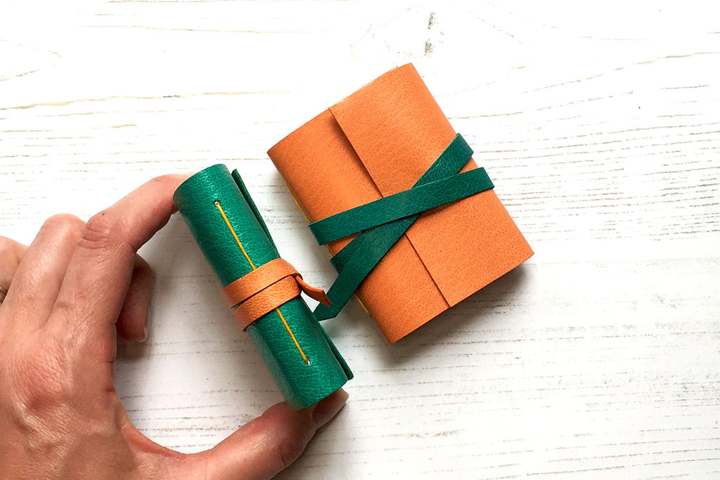 Mini Leather Journal: Emerald and Peach homemade Christmas cracker gift idea