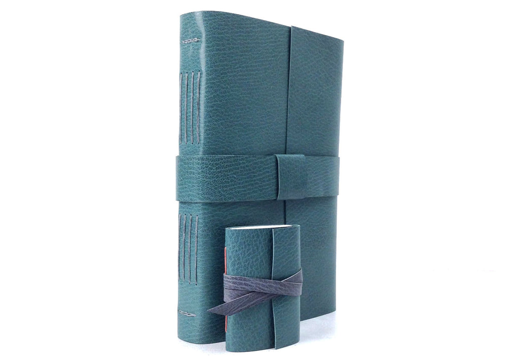 Teal and Grey Leather Longstitch Journal Bound By Hand