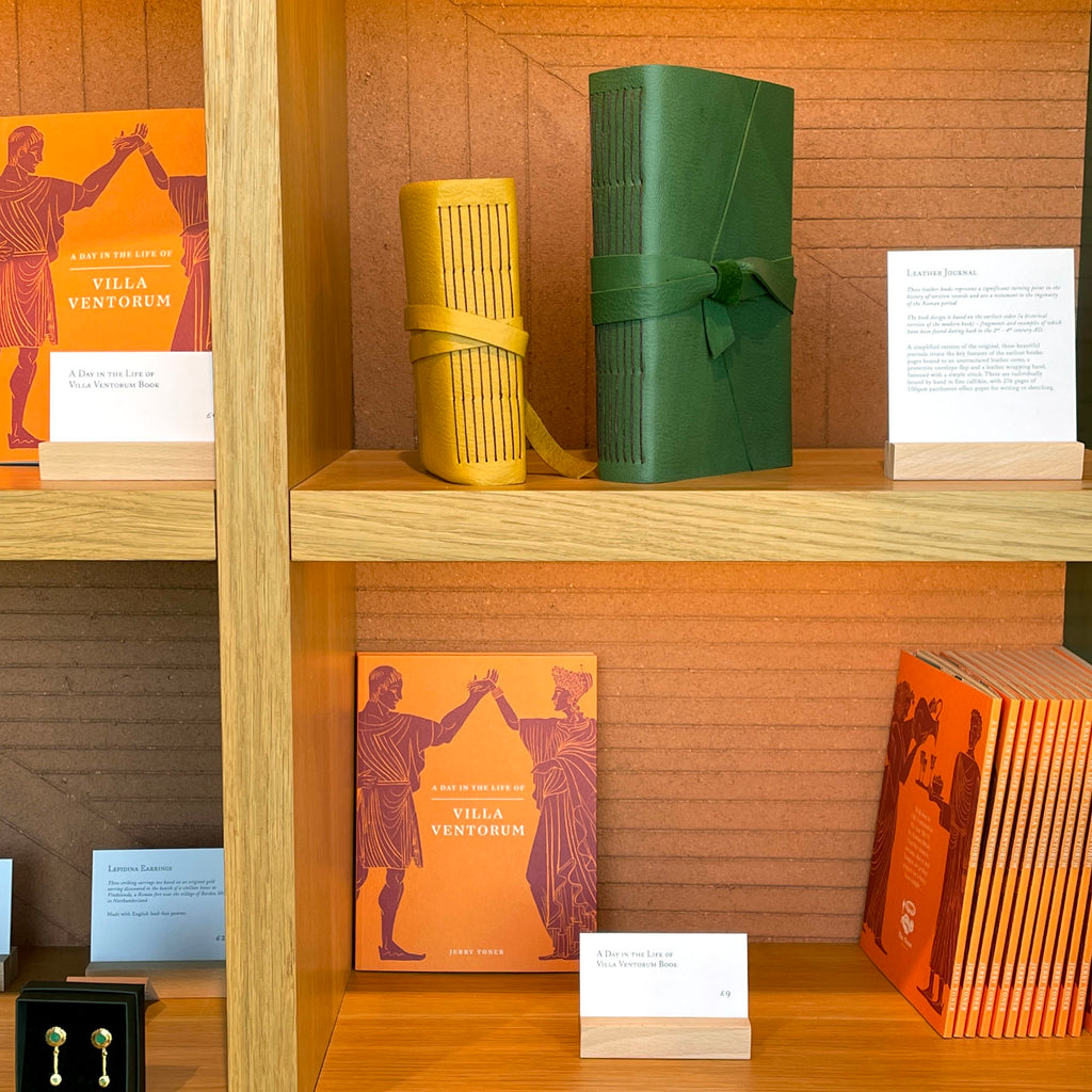 Leather journals for sale at Roman Villa Ventorum museum retail store at The Newt in Somerset