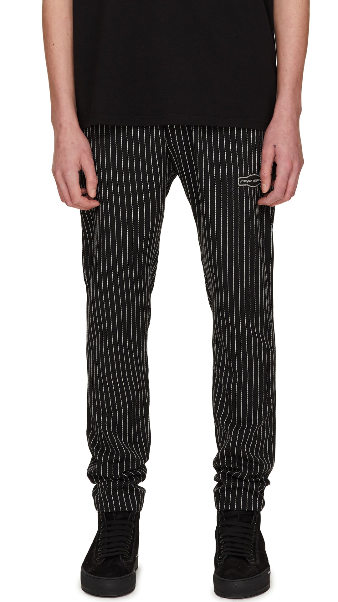 black pinstripe pants