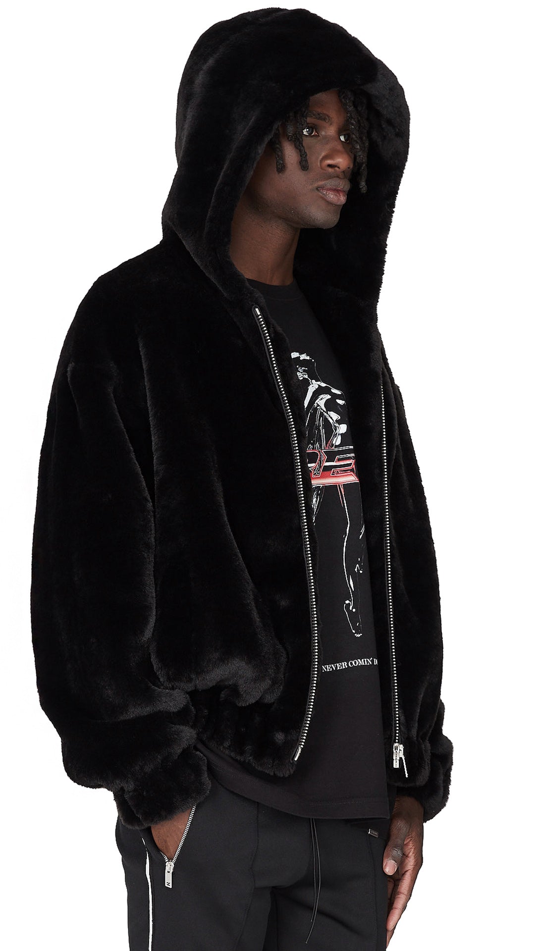 faux fur zip hoodie