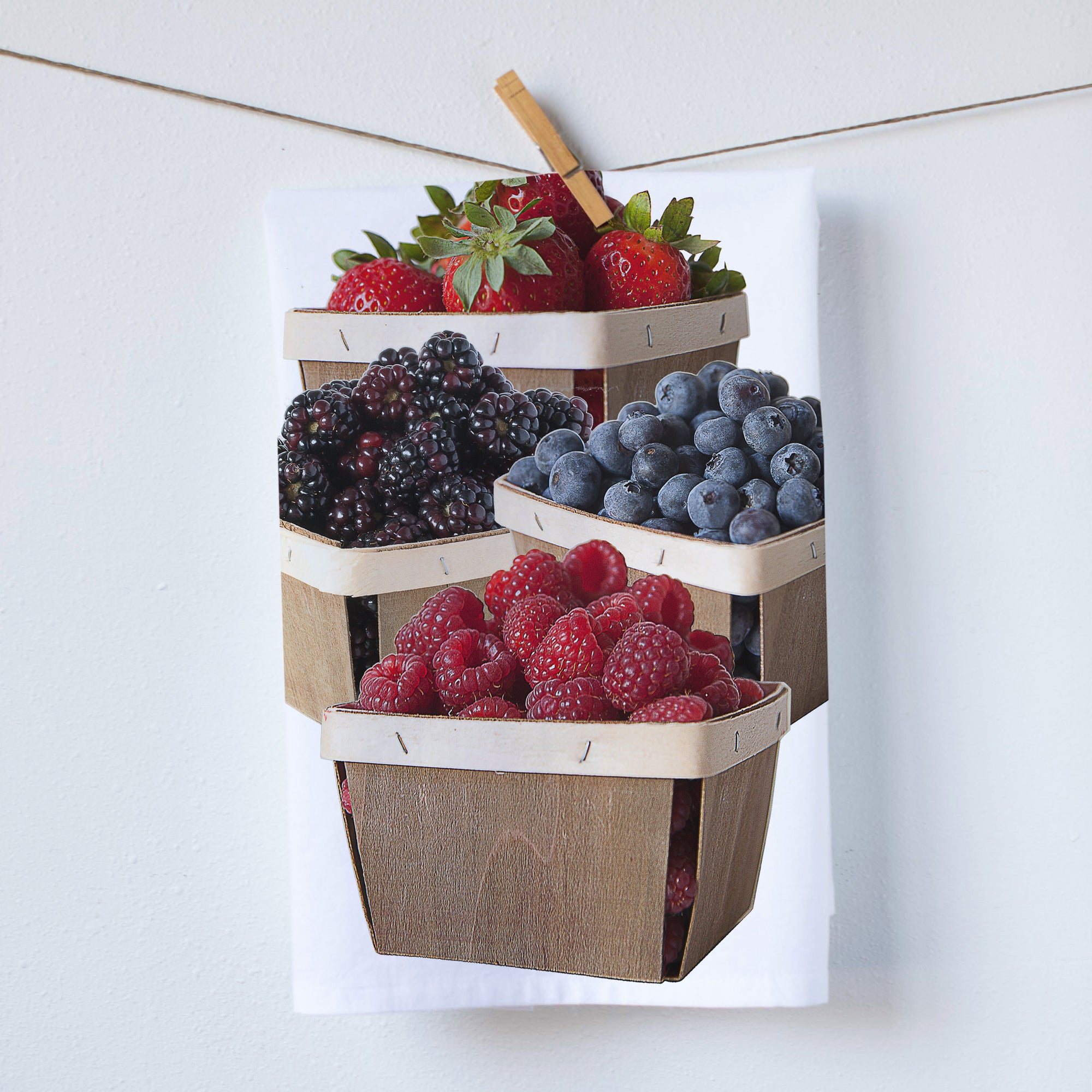 Fresh Picked Berries - Hanging Kitchen Towel with Button — Sunnyside Haven