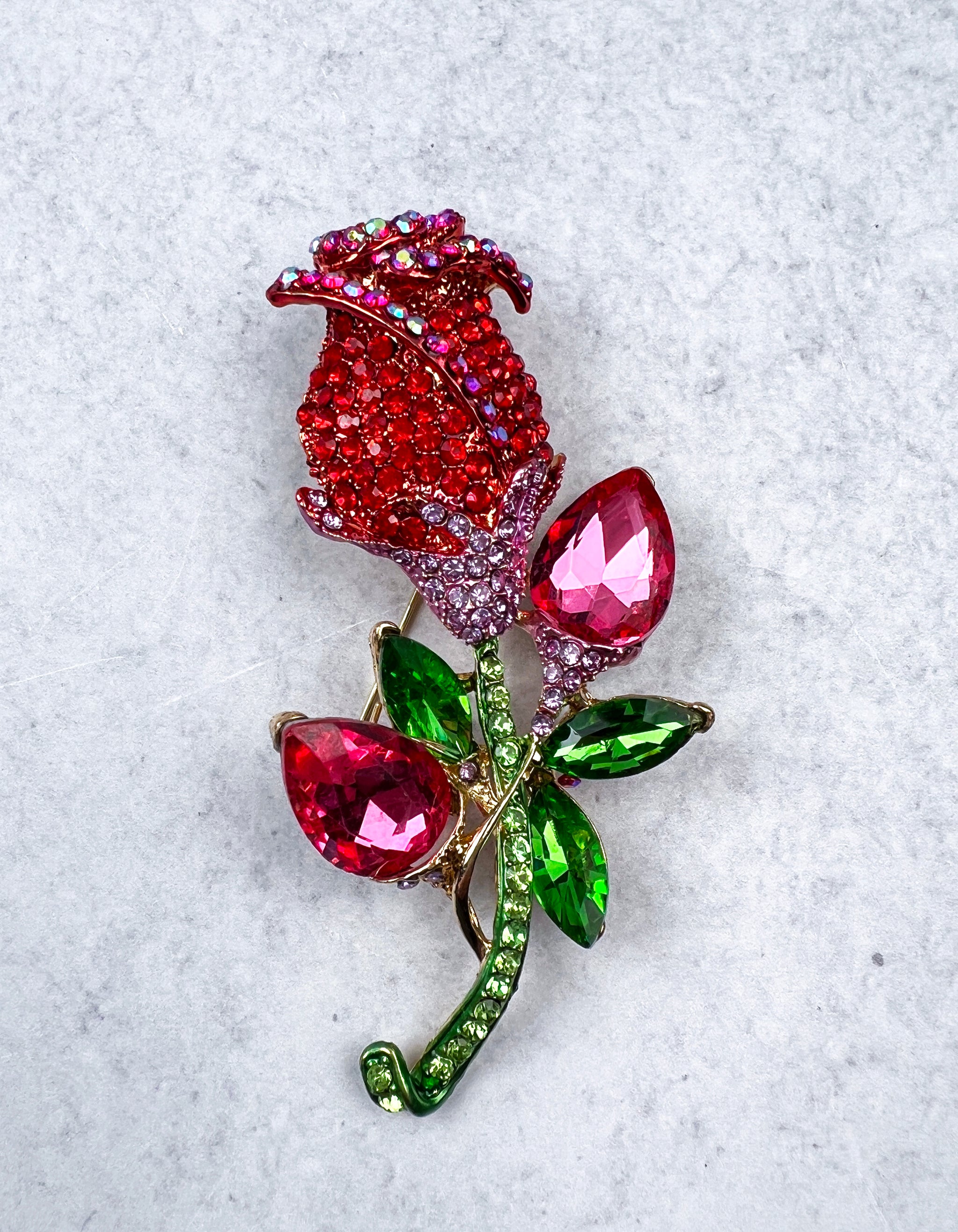 Enamel Red Rose Flower Brooches for Women Elegant Rhinestone