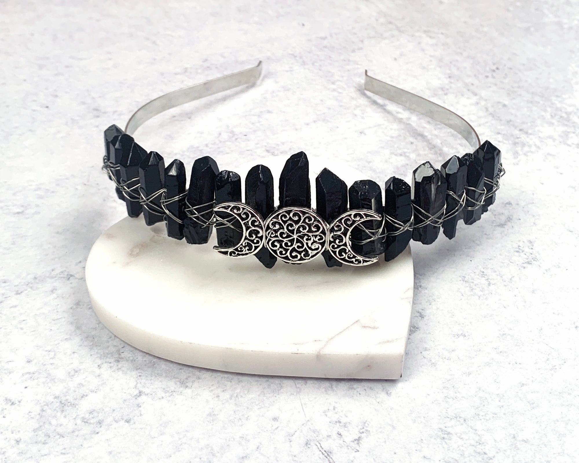 Black Quartz Crown with Phases of the Moon Headband