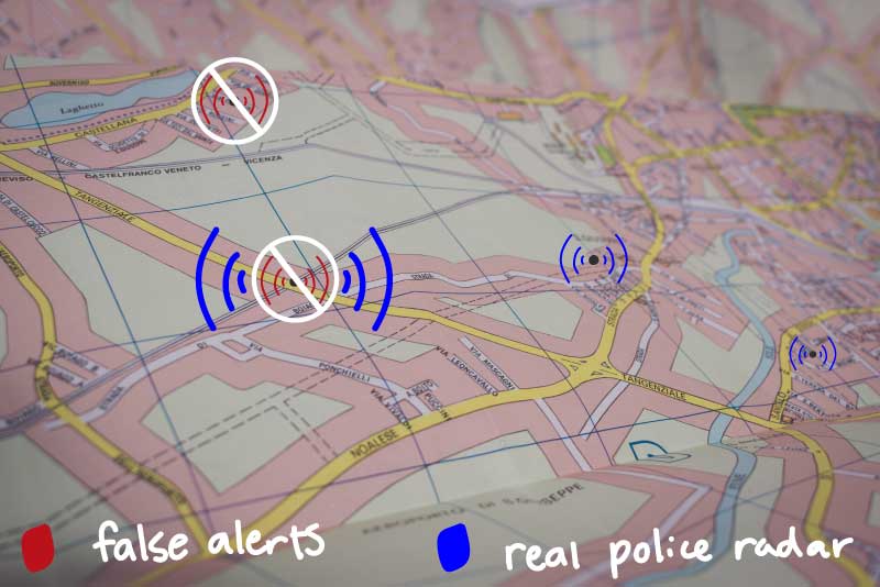 A Map of where a user has created a GPS Lockout on a Radenso Radar Detector
